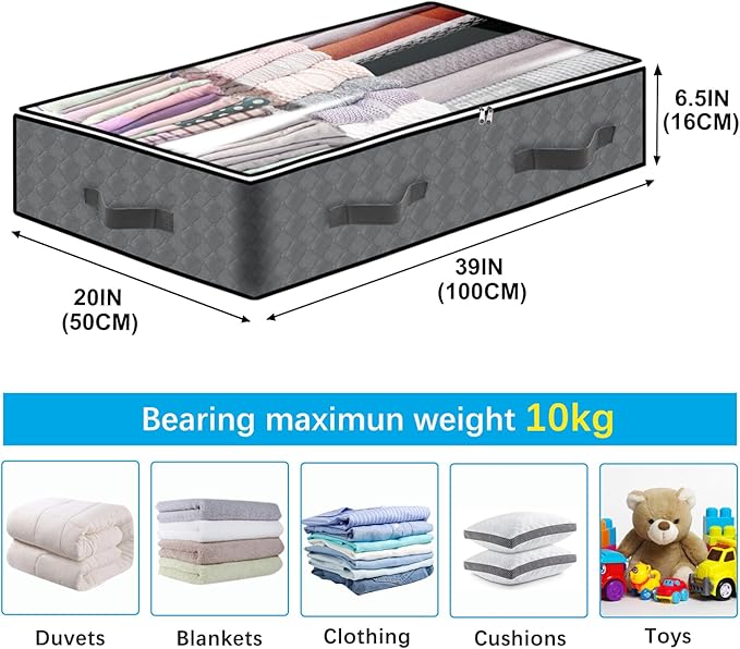 BiCINE 6 Pack Under Bed Storage Containers, 90L Collapsible Closet Organizers and Storage Bins, Underbed Storage Bags for Wrapping Paper, Blanket, Towels, Clothes, Comforter, Sweaters, Linen Sheets