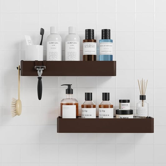 Kitsure Shower Caddy Adhesive, Stylish Shower Organizer, XX-Large, Brown | 2 Pack Shower Shelf for Inside Shower, 100% Rustproof Metal Shelves, No-Drill Bathroom Organizers and Storage