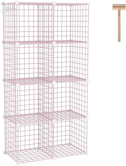 C&AHOME Wire Cube Storage, 8 - Cube Organizer Metal C Grids Units, Pink | Modular Shelves Units, Closet Organizer, Storage Bins Shelving, Ideal for Home, Office, Living Room