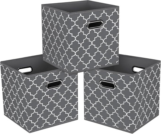 Fabric Cloth Storage Bins,Fabric Cube Organizer with Dual Handles Foldable Cube Storage Baskets for Home Bedroom Storage,Set of 3,(Gray Light)