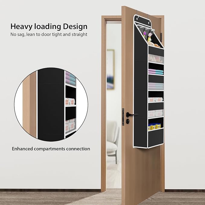 Univivi Fabric Over Door Hanging Organizer for Baby Nursery, Black, 5-Shelf | Door Storage with Large Capacity Breathable Mesh Pockets, Back of Door Organizer for Baby Essential, Bedroom, and Dorm