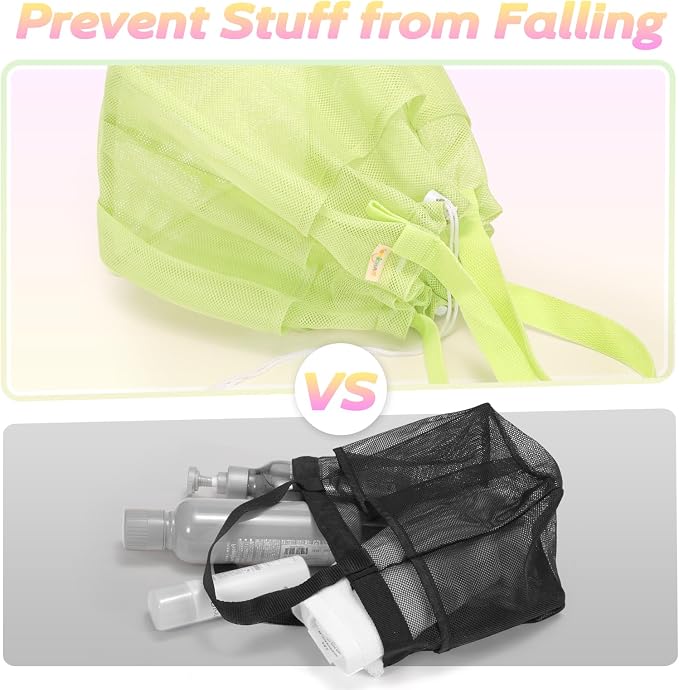 famichan Mesh Shower Caddy Portable with Drawstring, Dorm Room Essentials for College Students Girls & Boys, Large Shower Bag for Camping,Swimming,Gym,Travel,Bathroom - Green