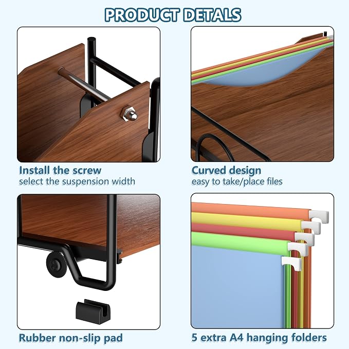LUCYCAZ File Organizer for Desk,Desktop File Paper Organizer | 4 Tier Wood Desk Organizer for Hanging File Folders Letter Size or A4 Size for Office School and Home, Black