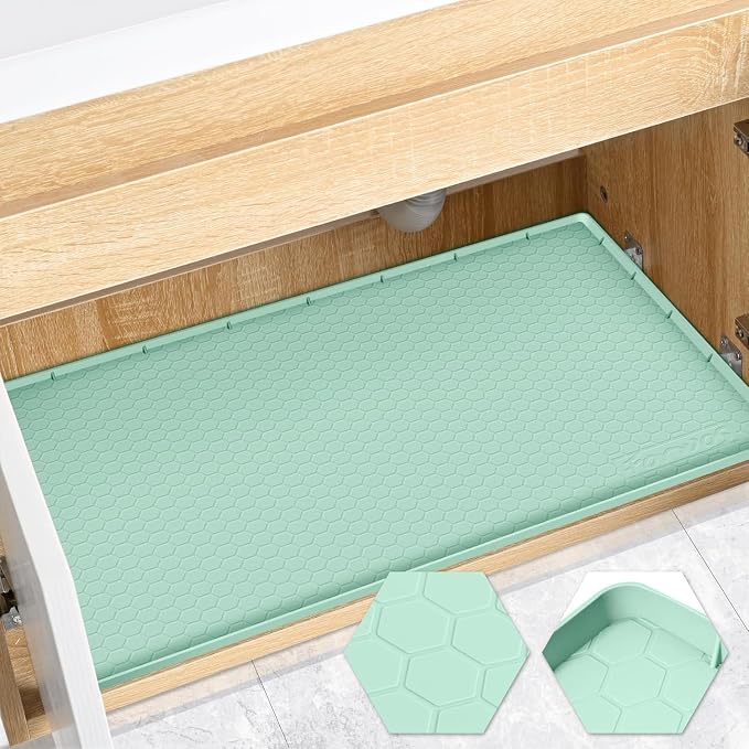Silicone Under Sink Mat 22"x19", Waterproof Cabinet Liner, MintGreen | Shelf Liner, Cabinet Protector, Home Organizer, for Kitchen, Bathroom, Multipurpose, Leak Proof, Easy Clean, Drip Tray, Clean
