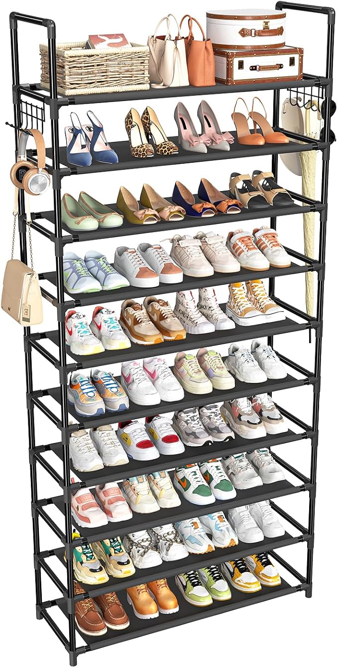 Simple Trending Tall Shoe Rack Storage Holds 40 Pairs, 10 Tier Shoe Organizer Shelf Large Capacity for Entryway Closet, Black
