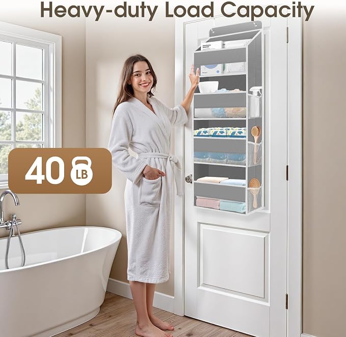 SpaceHacks 1 Pack Over The Door Organizer Hanging Storage Room Organizer | 40 lb Capacity, Ultra-Sturdy, Foldable, Mesh Design with Clear Window, Space-Saving Organizer for Pantry, Nursery & Closet