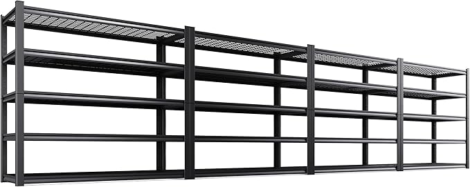 Set of 4 Garage Shelving-2500 lbs 5 Tier Storage Shelves, Adjustable Heavy Duty Metal Shelving Unit and Storage Large Wire Rack, Utility Steel Shelf for Warehouse Industrial Pantry 72"x59"x20", Black