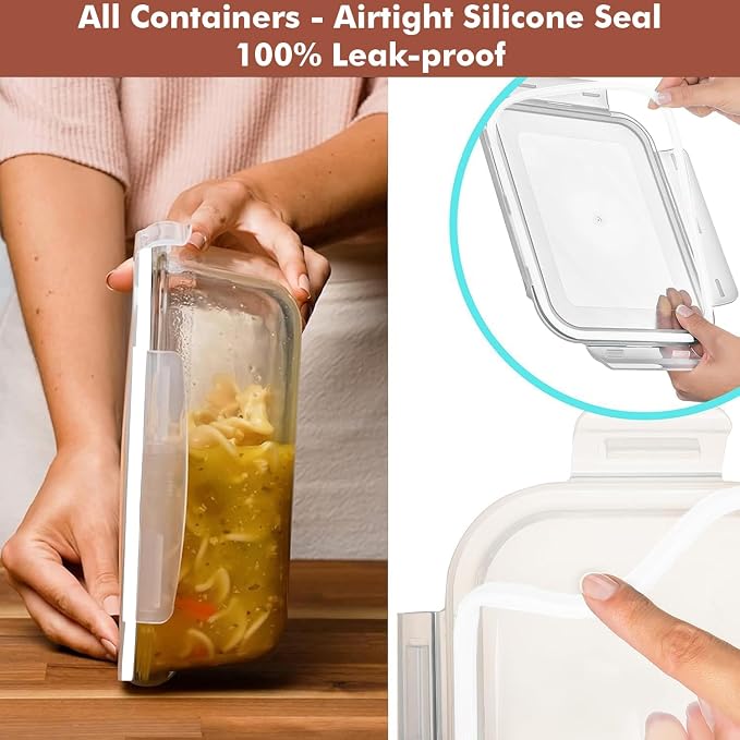 Razab 4 PC 1860ml / 63 Oz / 8 Cups Large Glass Food Storage Containers with Lids - Glass Meal Prep Containers for Roasting & Storing Leftover, Lunch Container with Lids, Microwave & Oven Safe