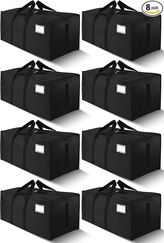 HOMESURE Supports 200lbs Heavy Duty Moving Bags - Strong Zipper & Wrap-Around Handles - Water-Resistant Storage Totes, Durable Alternative to Moving Boxes - 8 Pack - Black