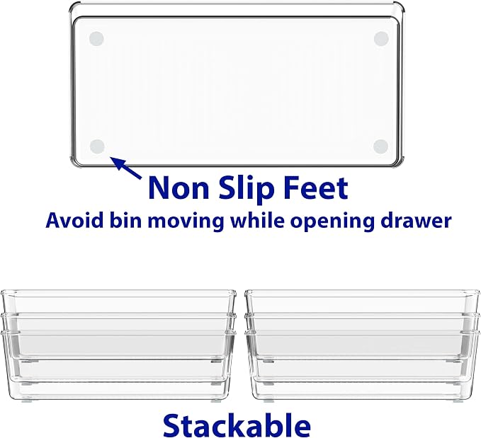 Simple Houseware Clear Desk Drawer Organizer, 3.25"x 6.25", 6 Packs | For Desk, Office, Bathroom, Makeup, and Craft Storage