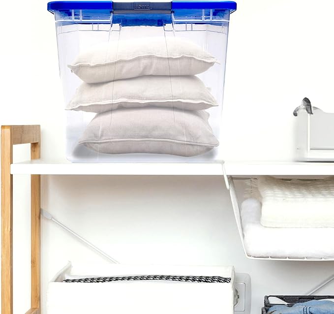 HOMZ Clear Plastic Storage Bin with Secure Latching Blue Lid, 64 Qt, 2 Pack | Heavy-Duty Stackable Containers, Large Organizer Box for Homes, Offices, and Garages