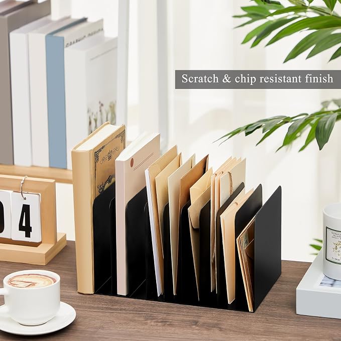 Suzile Metal Desk File Organizer 10 Compartments Metal Desktop Organizer File Sorter Office Organization File Holder for Home Classroom, Vertical File Organizer, 10.63 L X 5.79 W X 5.41 H