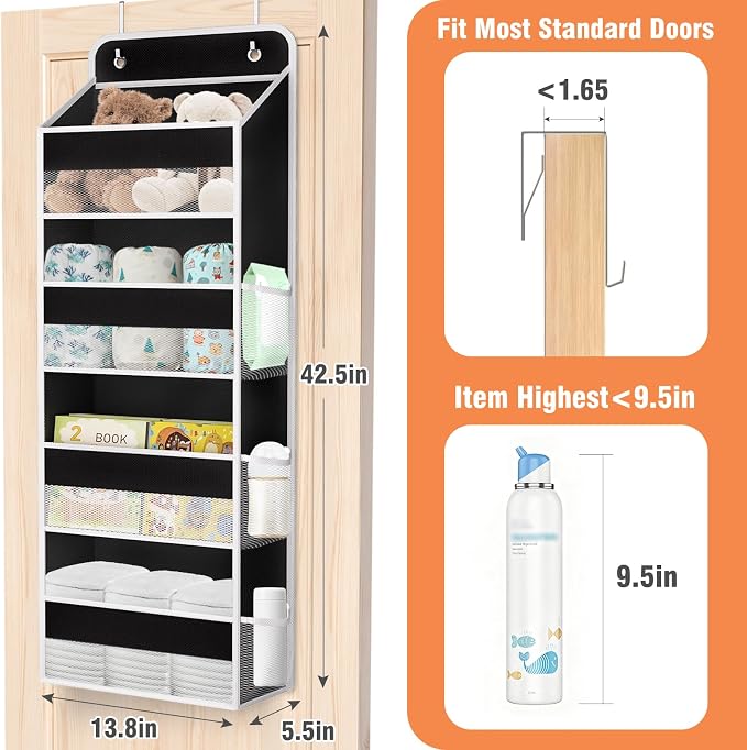 Over The Door Organizer Storage Large Capacity Hanging Bedroom Storage | 4 Shelves, 40 LB Capacity, Foldable Mesh Design, Clear Window, Sturdy, Large Storage Organizer for Nursery, Pantry & Closet