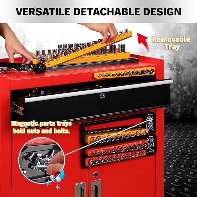 Magnetic Socket Holder Organizer Set - 6-Piece Durable 1/2, 1/4, 3/8 Inch Drive Holder, Tool Box Storage Tray for Wrench, Screwdriver, Mechanic Tools, Portable Toolbox Accessory