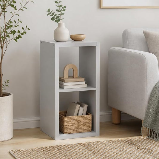 2-Cube Cubicle Bookshelf, Cube Bookcase with Open Back, Reversible Book Shelf, Cube Storage Organizer, 15 x 16 x 30, for Living Room, Home Office, Light Grey