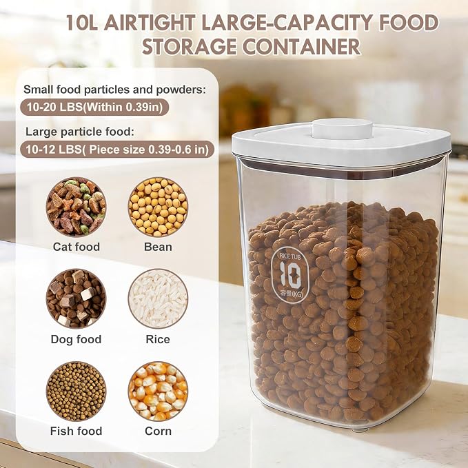 LEAWALK 10Lbs/10.57Qt Airtight Dog Cat Food Storage Container and Dog Treat Containers BPA-Free, PET Clear Stackable Pet Storage Bin, Pop Top, 1-Cup Scoop for Pet Food/Rice/Flour/Bread/Grains