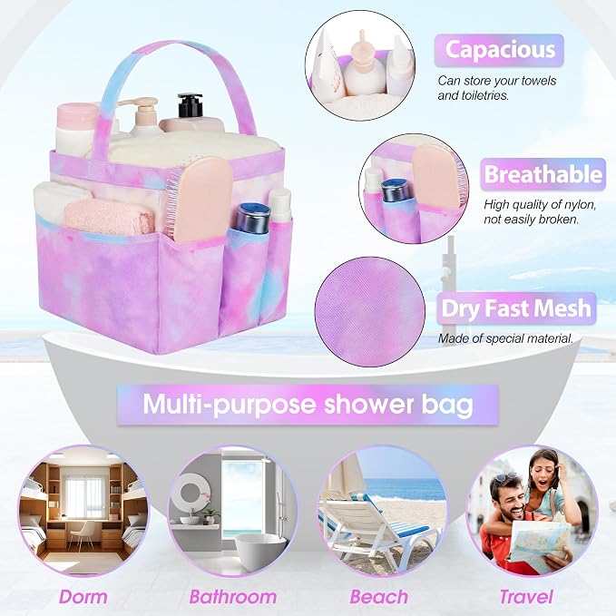 Mesh Shower Caddy Portable - 9 Pockets for College Dorm Room Essential | Large Capacity Mesh Shower Caddy with 9 Pockets, Portable Hanging Toiletry Bag for College Dorm, Gym, Camping and Beach