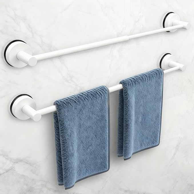 14.6inch~24inch Towel Racks for Bathroom,Adjustable Suction Cup Towel Bar for Bathroom Wall,Stainless Steel Bath Towel Holder for Shower,2 Pack(Bright White)