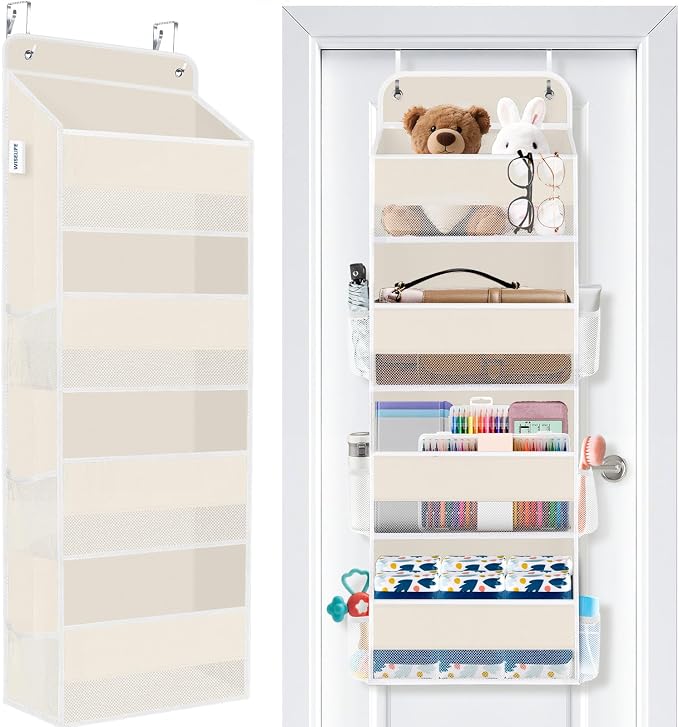 Over The Door Organizer Storage Large Capacity Hanging Bedroom Storage | 4 Shelves, 40 LB Capacity, Foldable Mesh Design, Clear Window, Sturdy, Large Storage Organizer for Nursery, Pantry & Closet
