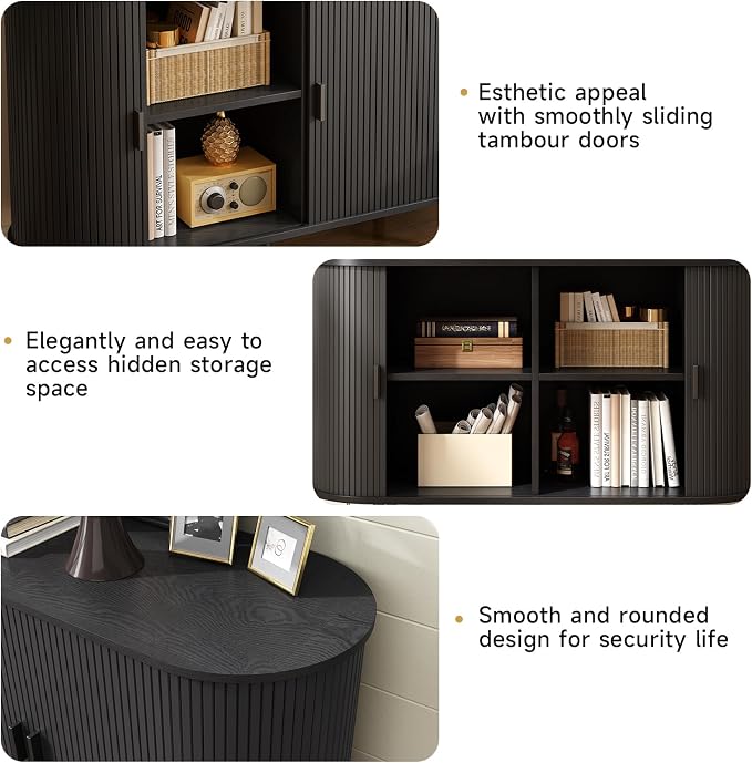 48" Sideboard Buffet Cabinet with Storage, Storage Cabinet with Sliding Door & Adjustable Shelf, Modern Accent Coffee Bar Console Table for Kitchen, Entryway, Black