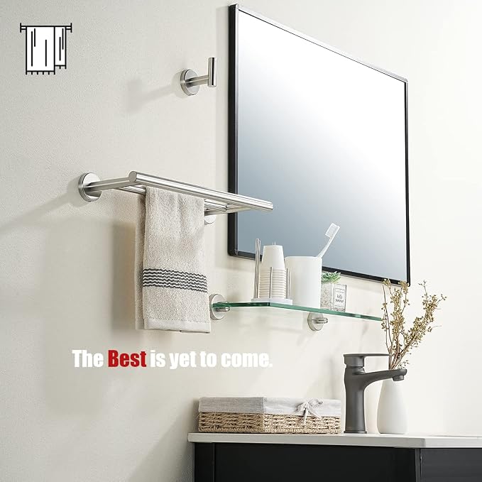 JQK Double Towel Bar, 15 Inch 304 Stainless Steel Thicken 0.8mm Towel Rack Holder for Bathroom Washcloths and Hand Towels, Brushed Wall Mount, Useable Length 12 Inch, TB100L12-BN