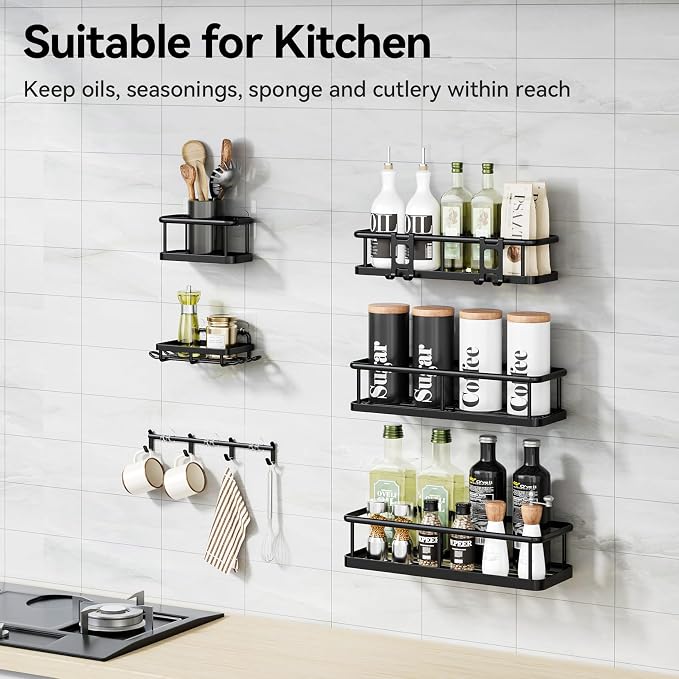 YASONIC Shower Caddy Adhesive, Rustproof Shower Organizer with Soap Holder, Large Capacity Shower Shelves for Inside Shower, No Drilling Bathroom Organizers and Storage for Home Decor 6 Pack Black