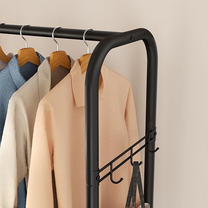 SINGAYE Wardrobe Standing Closet Clothing Rack With Shelf Hanging Clothes | Wardrobe Open Compact Small Metal Garment Hanger Stand Alone Free Standing Black Closet Rack Storage Organizer Heavy Duty