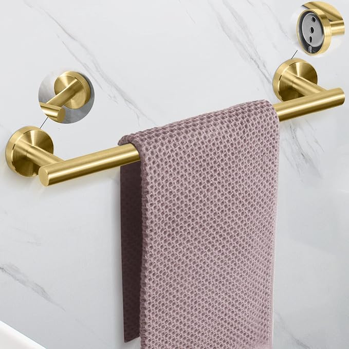 NearMoon Bathroom Hardware Set SUS 304 Thicken Stainless Steel-Towel Bar Set Include 16" Towel Rod, Toilet Paper Holder, Multifunctional Hooks Bathroom Accessories (Brushed Gold, 5 Pcs)