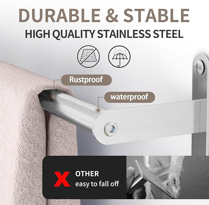 JUYSON Single Towel Bar for Bathroom, 24 Inch Towel Rack, Brushed Nickel | Wall Mounted, Stainless Steel, Rust Resistant, Space-Saving Design, Easy Installation