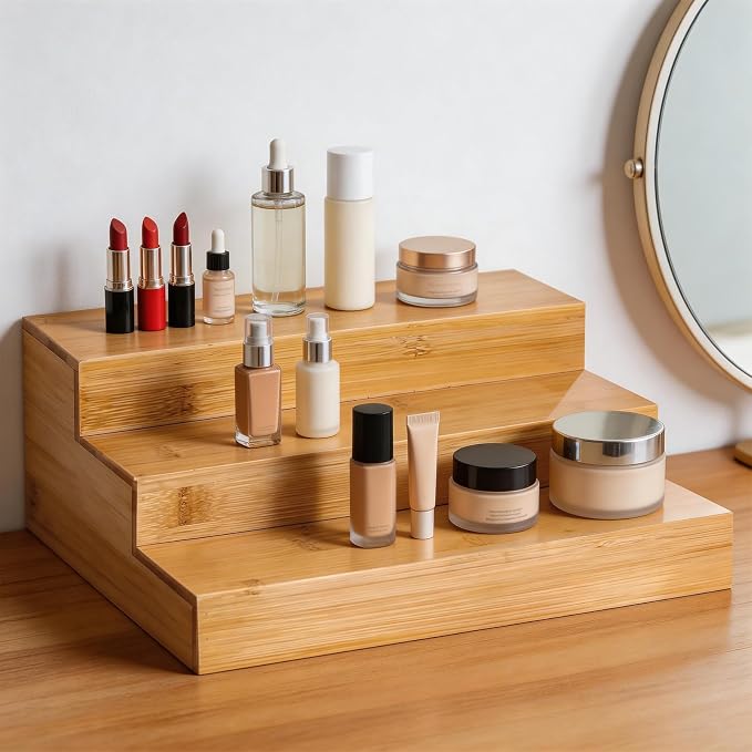 Spice Rack Organizer for Cabinet - 2PCS 11.8in Bamboo Spice Shelf | 3 Tier Seasoning Organizer for Countertop, Kitchen, Pantry - Apply to Standard Spice Jars, Vitamin Bottles, Sauce Cans