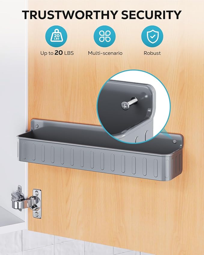 Nieifi Spice Rack Wall Mount, 4 Pack Grey, 2" Depth, Screw/Adhesive | Wall-Mounted with Removable Hooks Saves Counter Space, Fits 2" Deep Jars, Ideal for Kitchen Cabinets, Pantry Doors, and RVs.