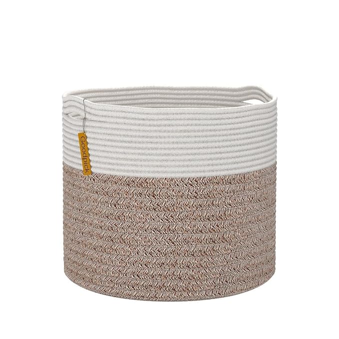Goodpick Woven Rope Basket for Blankets, Storage Basket for Toys, 45L | 15.8 x 15.8 x 13.8 In Baby Toy Storage Basket for Nursery, Blanket Basket Living Room, Laundry Basket for Towels, Bin,Mele