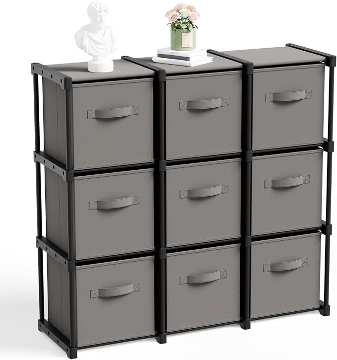 Briwooody 9 Cube Storage Organizer Storage Bins Shelf,Grey