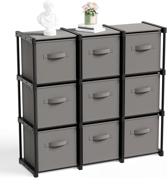 Briwooody 9 Cube Storage Organizer Storage Bins Shelf,Grey