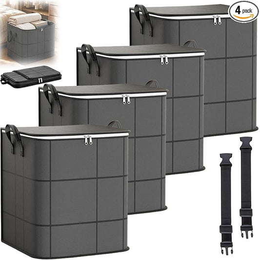 Spacious Moving Foldable Storage Bin with Reinforced Handles & Zipper，L：4 | XXL Foldable Large Capacity Storage Bag for Bedding, Blankets and Seasonal Clothes