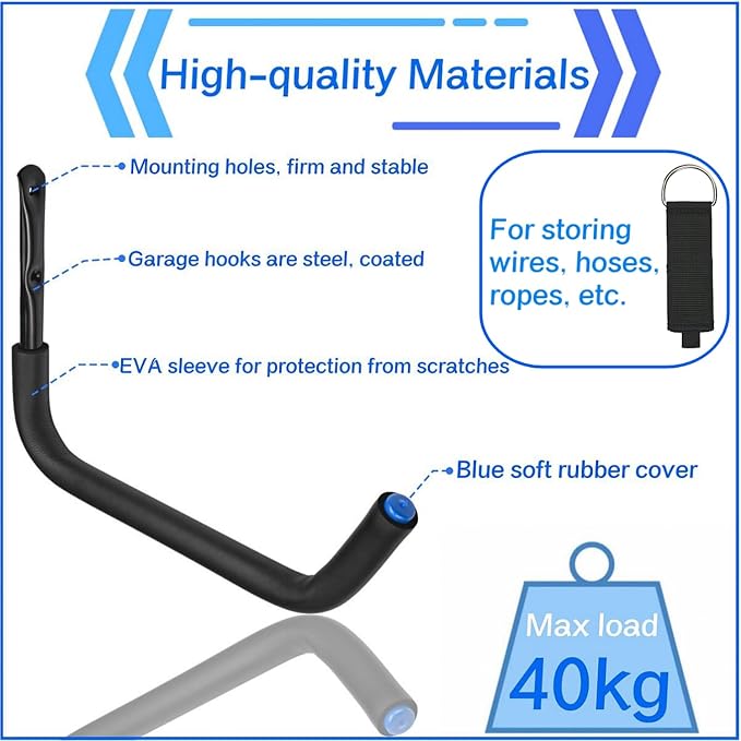 Kayak Storage Hooks, 15Inch Heavy Duty Garage Wall Mount Rack, Garage Storage Hangers for Canoe, Surfboard, Snowboard (19G-15Inch, 4pack)