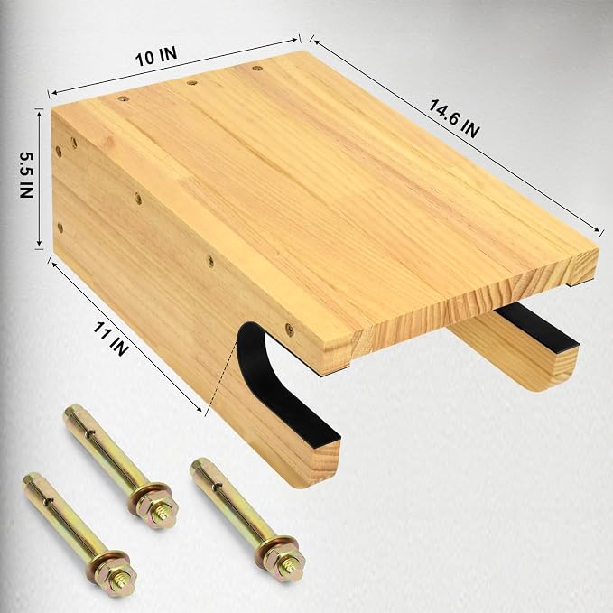 Wooden Bike Wall Mount Rack with Shelf and Hooks, Bike Hanger Wall Mount | Wood Wall Mount Bike Hangers for Garage, Space-Saving Indoor Bike Wall Mount Horizontal Storage Rack for Single Road Bicycle