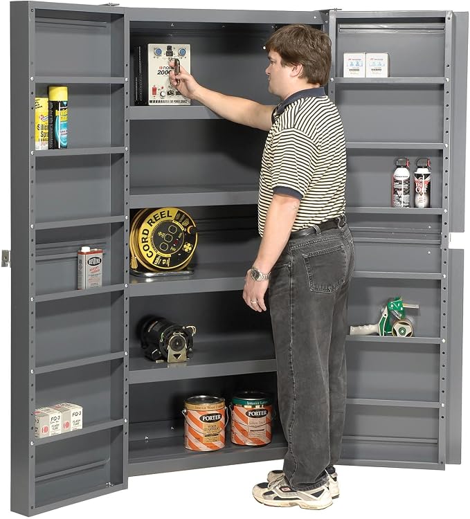 Global Industrial Storage Cabinet, Interior Shelving and Deep Pocket Door | 38"W x 24"D x 72"H, Gray, For Tool and Parts Storage, Assembly Required