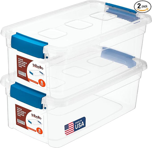 Tribello Clear Plastic Storage Bins with Lids Stackable Storage Bins (6 Quart)