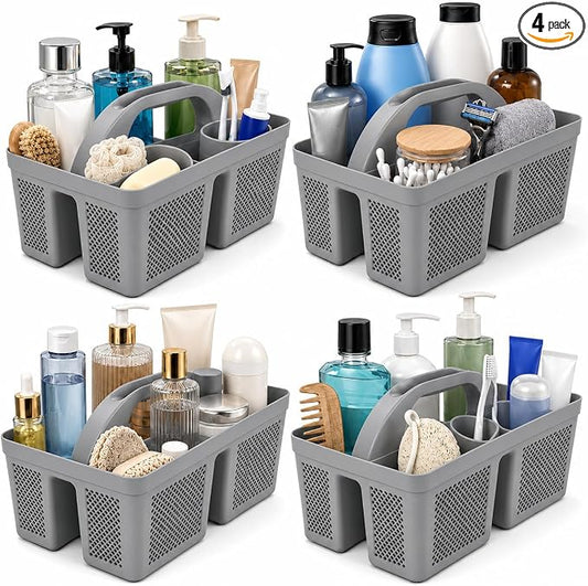 4 Pack Portable Shower Caddy, Integrated Handle, Reinforced Plastic, Organizer Storage Bathroom Supplies and Beauty Products, Cleaning Supplies, Shower Basket for Home, Dorm, Shelf and Cabinet