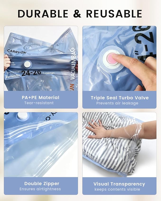 RJN Vacuum Storage Bags with Rechargeable Cordless Air Pump, 14 Combo | Compression Bags for Travel, Space Saver Vacuum Seal Bags for Clothing, Blankets, Comforters, Pillows, Travel Luggage