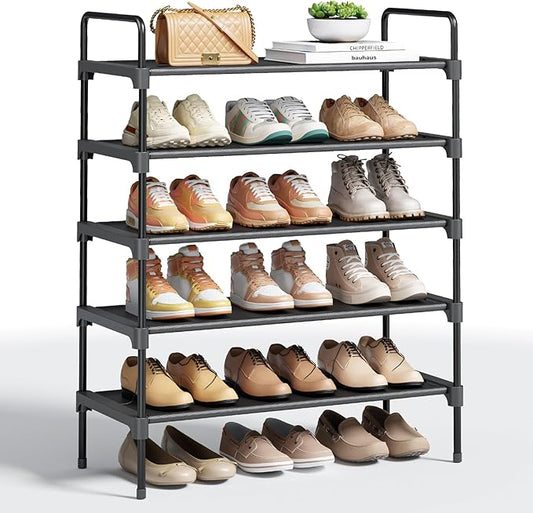 Kitsure Shoe Rack for Closet, 26.6" Wide - 5 Tiers, Black | Shoe Organizer for Front Door Entrance, Stackable Shoe Shelf, Closet Organizers and Storage