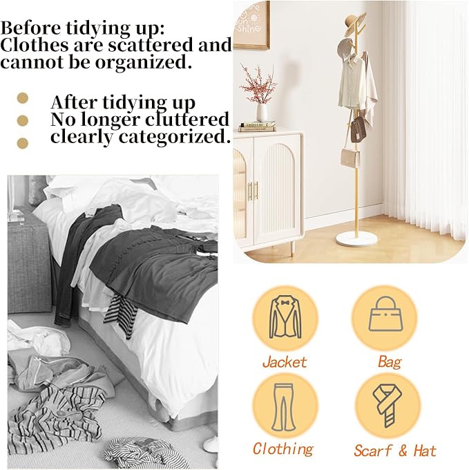 Coat rack freestanding Coat tree Marble base metal coat rack jacket coat bag perchero heavy duty coat rack Available for hall office entryway Gold coat rack