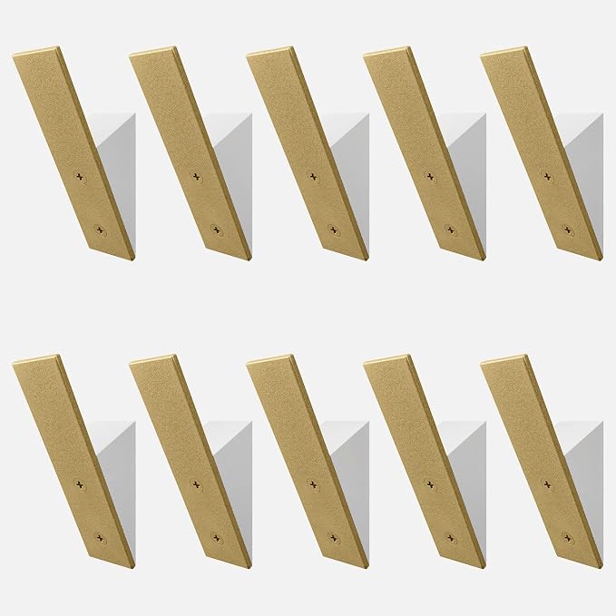Gold Wall Coat Hooks, High End White Wood & Gold Metal Wall Mounted Clothing Hook, Mid-Century Modern Clothes Hooks, Heavy Duty Wooden Hook for Hanging Coats, Hats, Towels & More, Set of 10