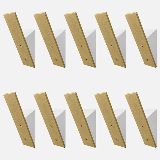 Gold Wall Coat Hooks, High End White Wood & Gold Metal Wall Mounted Clothing Hook, Mid-Century Modern Clothes Hooks, Heavy Duty Wooden Hook for Hanging Coats, Hats, Towels & More, Set of 10