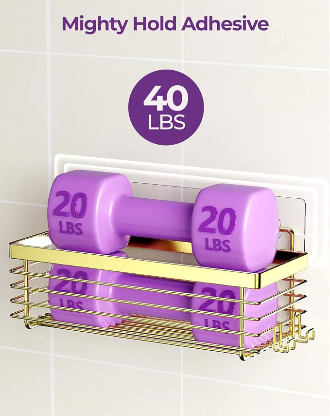 ODesign Shower Caddy Adhesive 3 Pack Stainless Steel Storage Shelves-Golden | No drilling wall mounted,rust-resistant,large capacity,quick drainage,easy to clean,suitable for bathrooms and kitchens