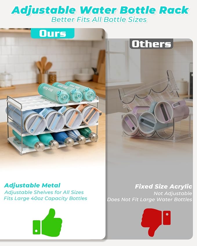 Cirhy 3-Tier Expandable Water Bottle Organizer Holder for 12-40oz Tumblers | Adjustable Cup Organizer Rack for Stanley, Owala and Yeti Oragnizer, Kitchen Cabinets and Pantry Organization