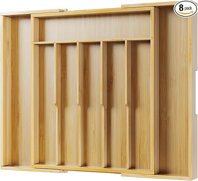 Kitsure Silverware Organizer, Bamboo Kitchen Drawer Tray, Natural, X-Large | Expandable Drawer Kitchen Organizer, Cooking Utensils & Cutlery, Sturdy & Thickened Design, Storage Solution