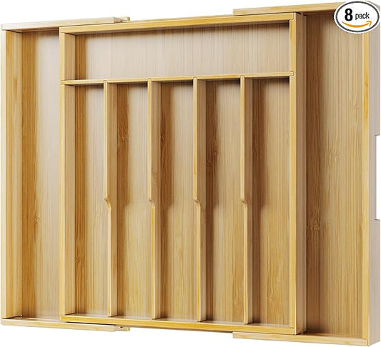 Kitsure Silverware Organizer, Bamboo Kitchen Drawer Tray, Natural, X-Large | Expandable Drawer Kitchen Organizer, Cooking Utensils & Cutlery, Sturdy & Thickened Design, Storage Solution