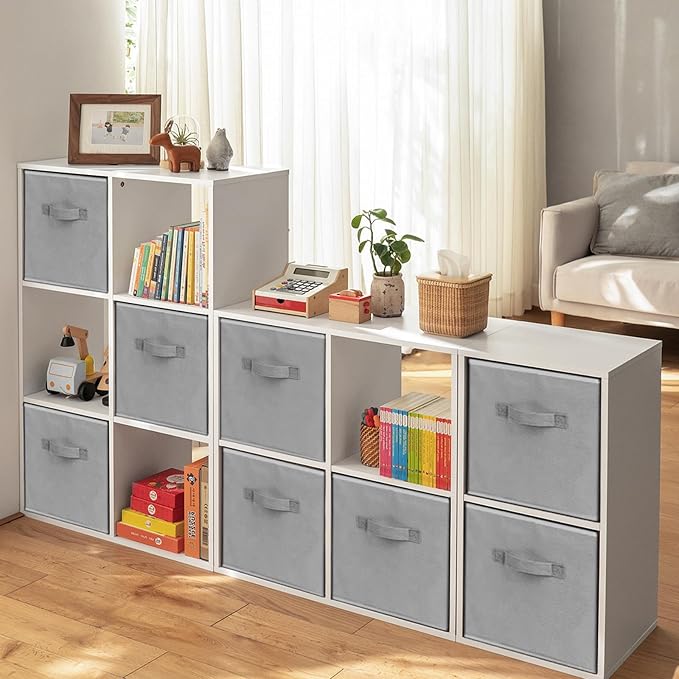 Criusia Large Storage Cubes, 13 Inch Cube Storage Bins for Shelves Closet Nursery Bedroom - 10 Pack Collapsible Storage Baskets with Handles - Fabric Bins for Organizing Magazines Clothes Toys (Grey)